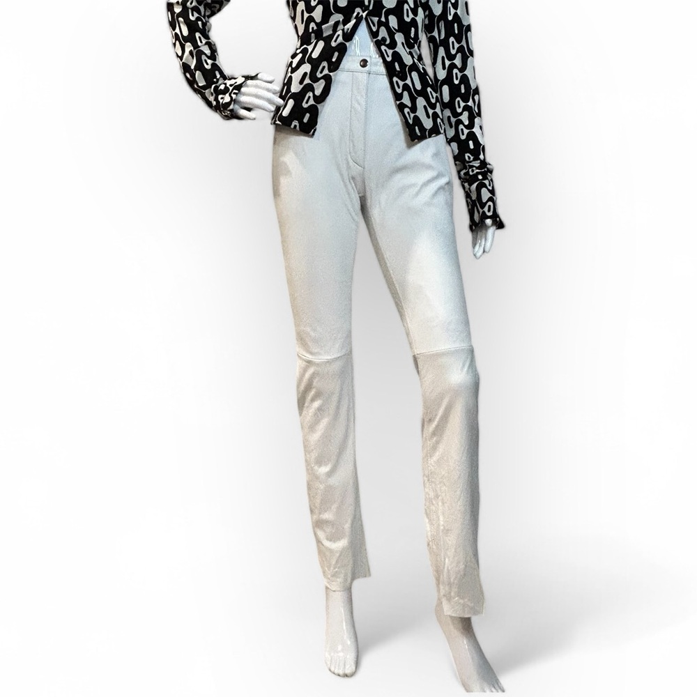 Vintage White Leather Slim Boot Pants